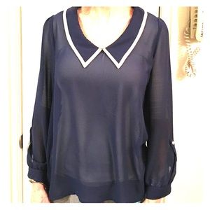 Statement collar blouse with contrast trimmed